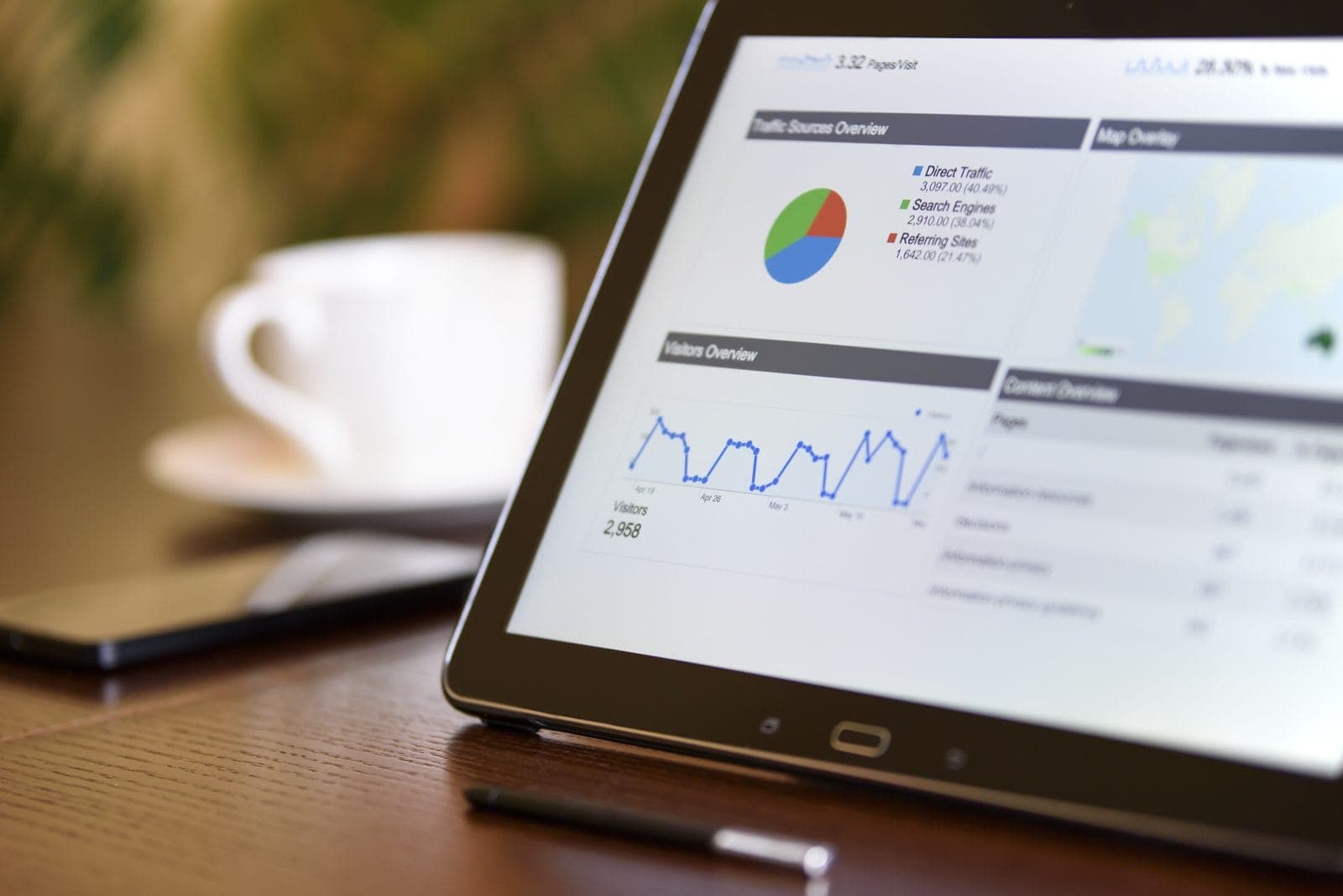 Tablet ekranında dijital pazarlama performans grafikleri