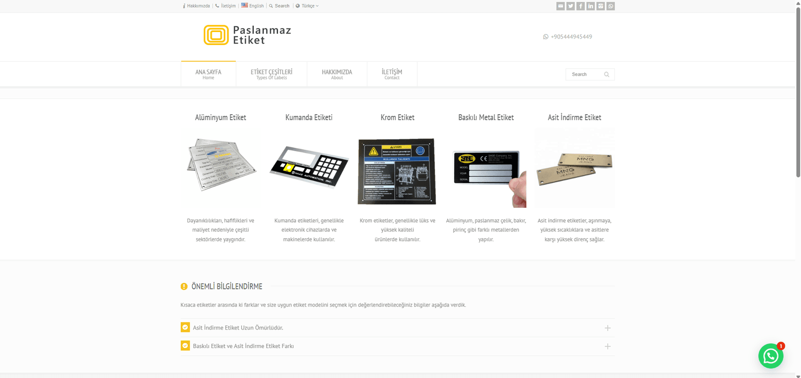 Paslanmaz Etiket web sitesi